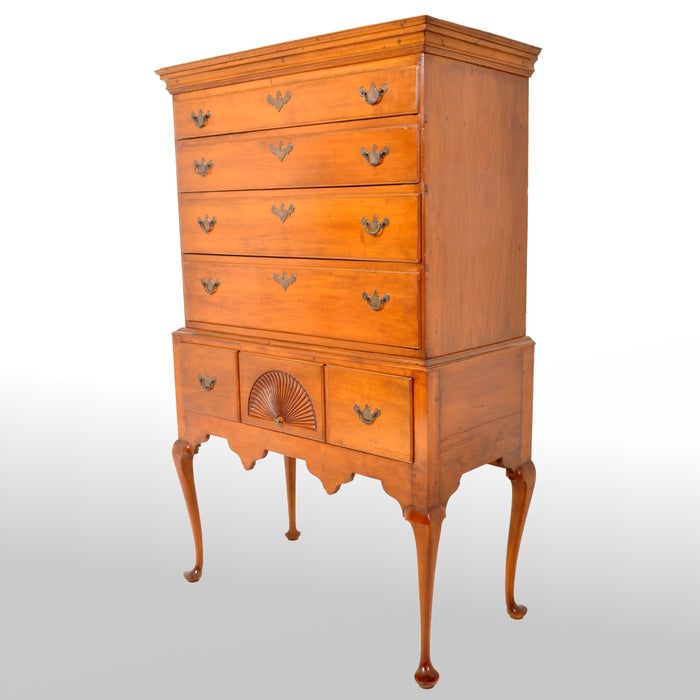 Antique American Queen Anne Connecticut Maple Highboy Chest On Stand, circa 1760