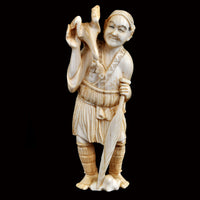 Antique Japanese Meiji Period Carved Ivory Figure of a Fisherman, Circa 1880