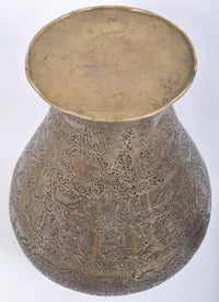 Antique Indian Hindu Brass Engraved & Pierced Lidded Vase/Lamp/Incense Burner, Circa 1850