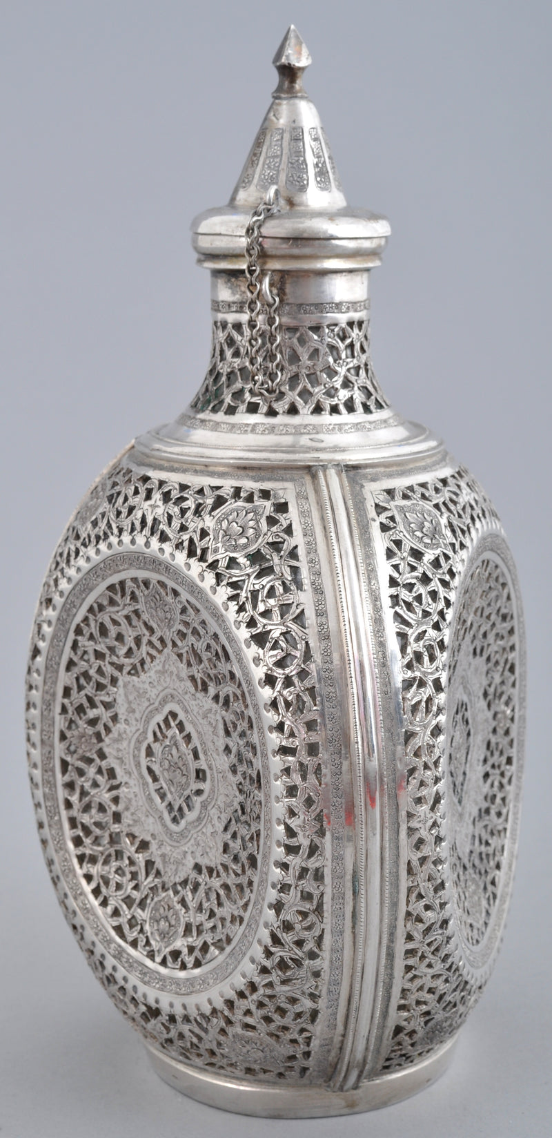 Antique Persian Arab Sterling Silver Flask, Circa 1900