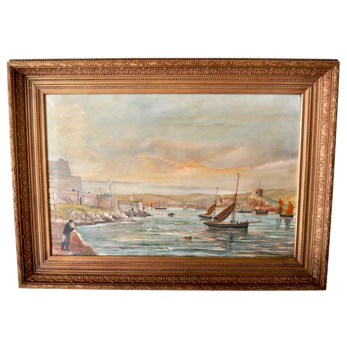 Large Antique Oil on Canvas Seascape Maritime Ships Painting William Turner Davey 1843
