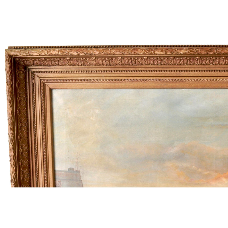 Large Antique Oil on Canvas Seascape Maritime Ships Painting William Turner Davey 1843