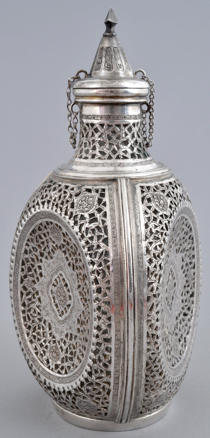 Antique Persian Arab Sterling Silver Flask, Circa 1900