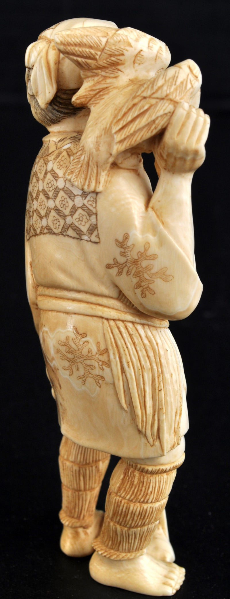 Antique Japanese Meiji Period Carved Ivory Figure of a Fisherman, Circa 1880