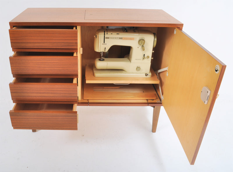 Mid-Century Modern Sewing Machine in Teak Cabinet by Bernina