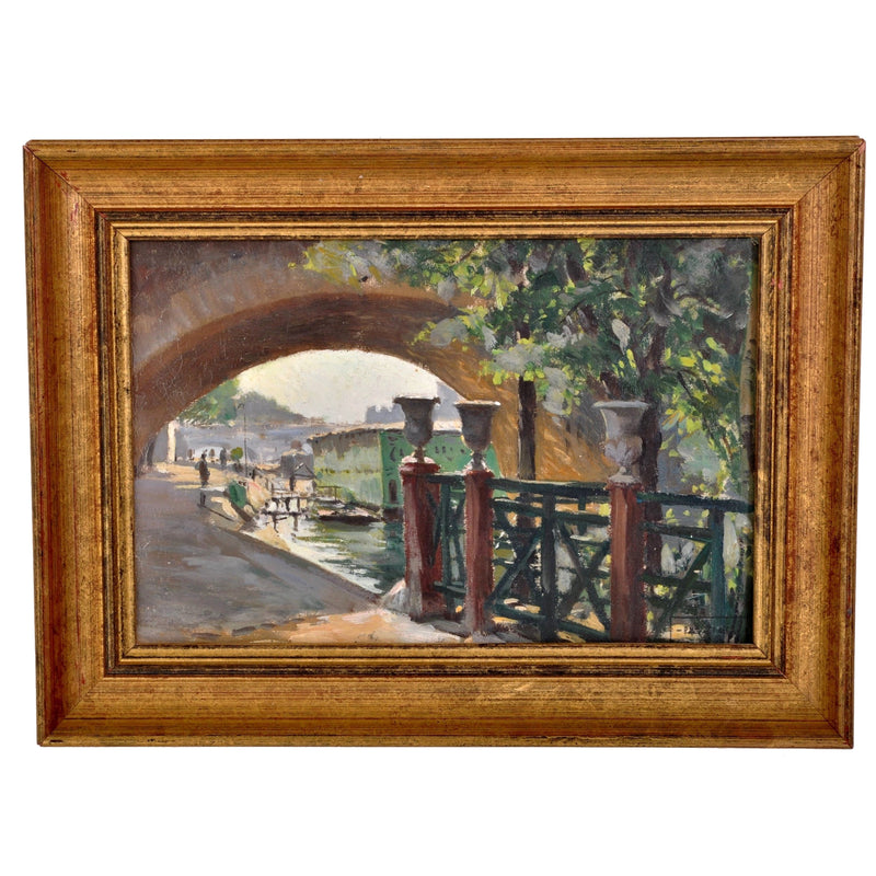 Antique French Impressionist Oil Painting Paris River Scene Paul de Frick 1900