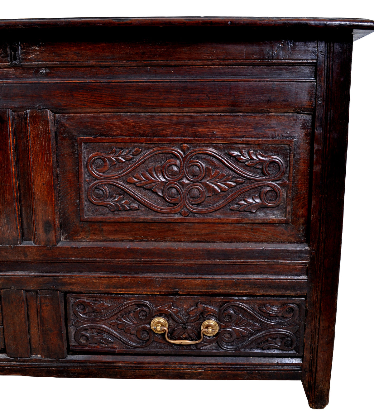Antique English Late 17th Century Carved Oak Mule Chest / Coffer, circa 1680