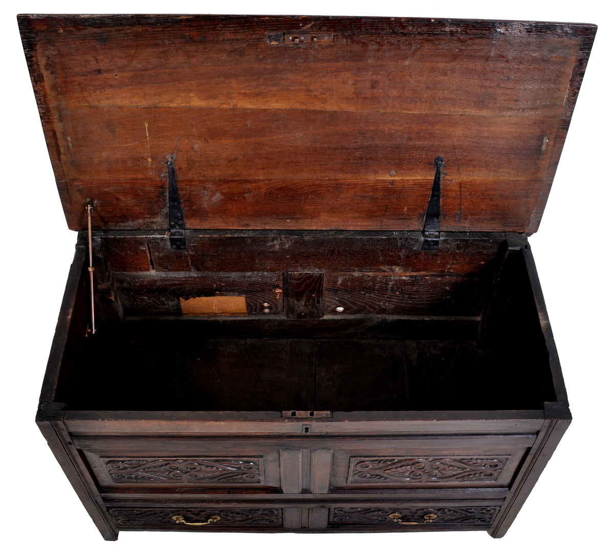 Antique English Late 17th Century Carved Oak Mule Chest / Coffer, circa 1680