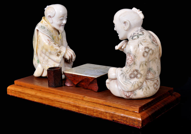 Antique Japanese Meiji Period Ivory Figural Group / Okimono, Go Players, circa 1890