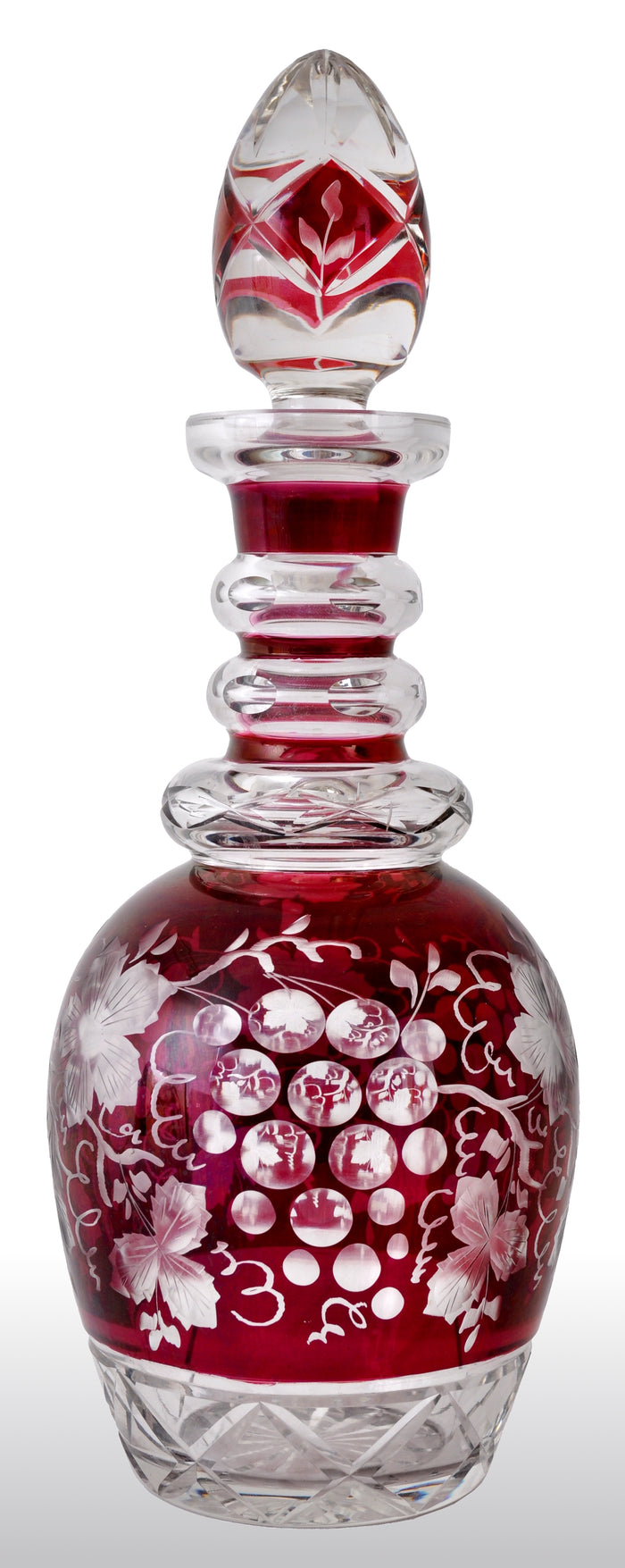 Antique Bohemian Ruby Flash Engraved Wine Decanter, circa 1890