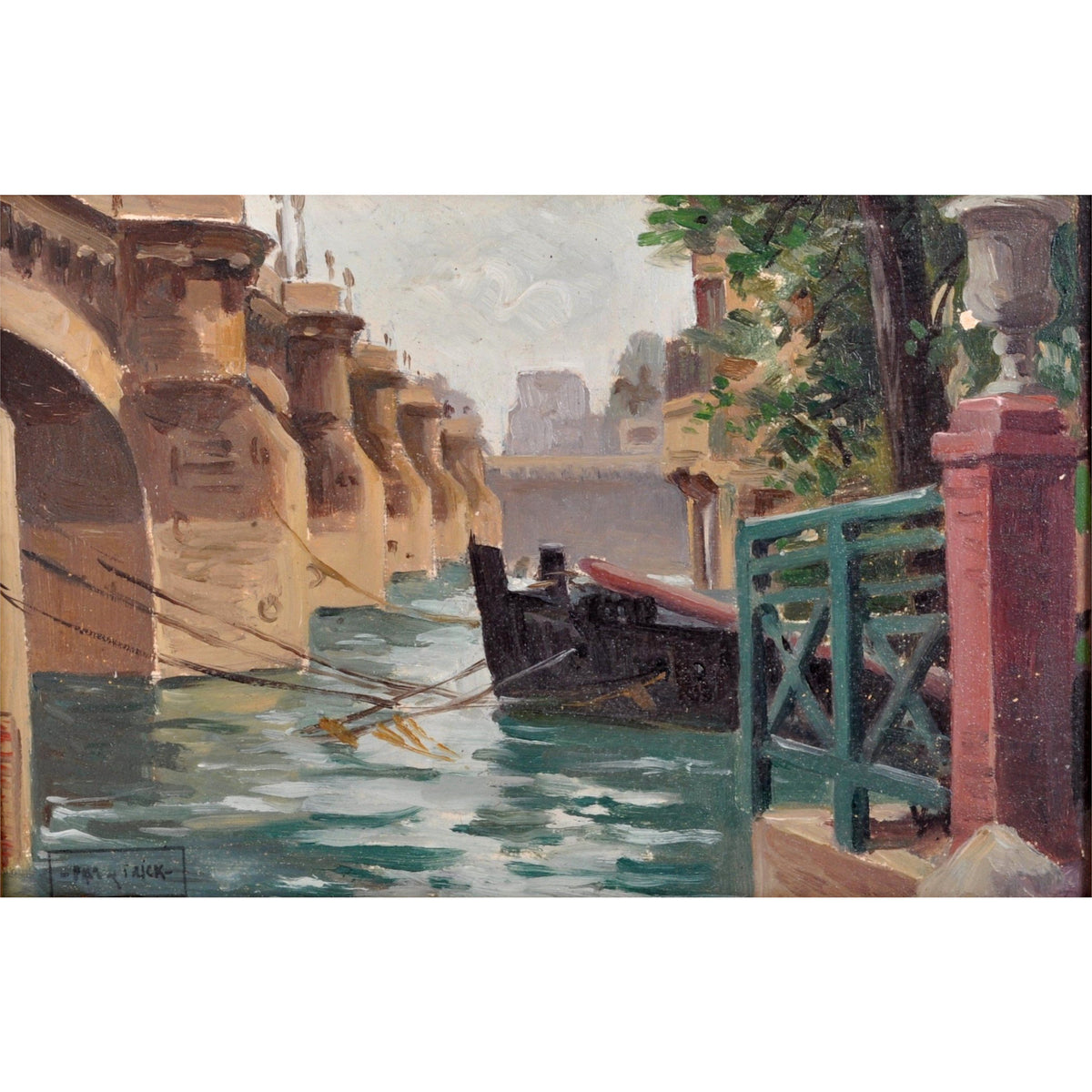 Antique French Impressionist Oil Painting Pont Neuf Bridge Paris by Paul de Frick 1900