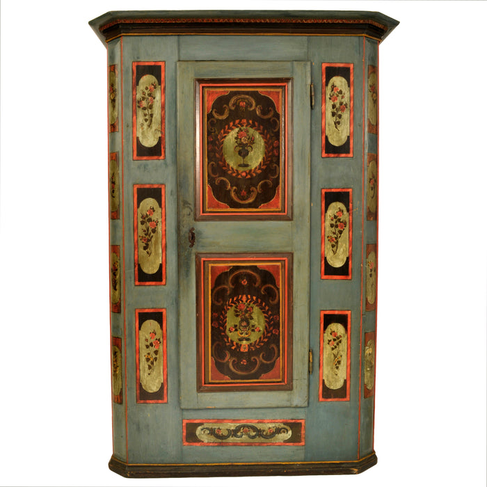 Antique Folk Painted German Bohemian Wedding / Marriage / Dowry Cabinet / Armoire, circa 1820