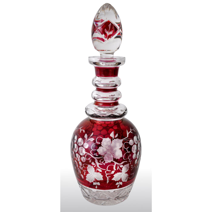 Antique Bohemian Ruby Flash Engraved Wine Decanter, circa 1890