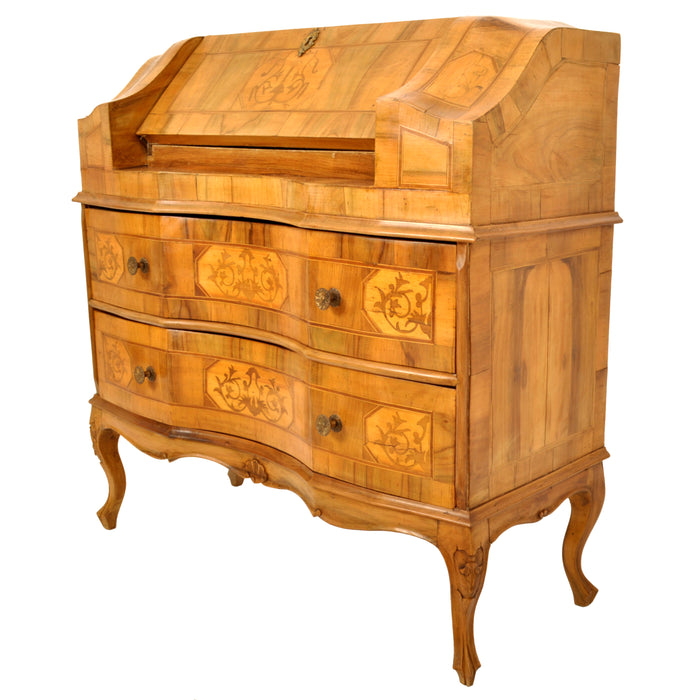 Antique South German Marquetry Fruitwood & Walnut Secretary / Dresser / Desk, circa 1850