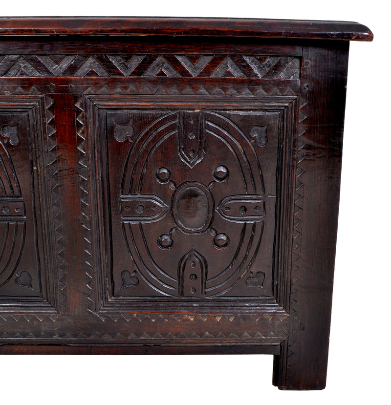 Antique Charles II Carved Oak Coffer / Chest / Trunk, circa 1670