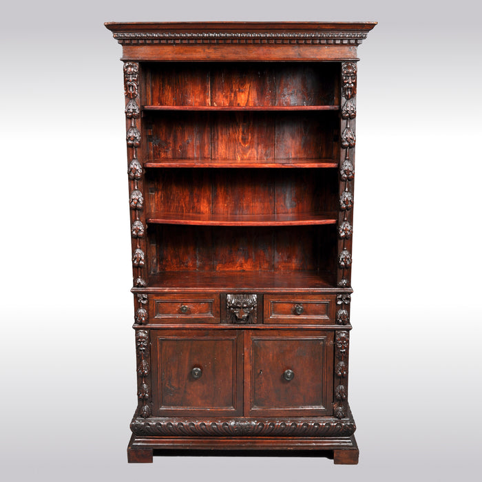 Antique Italian Carved Walnut Renaissance Revival Bookcase, circa 1870