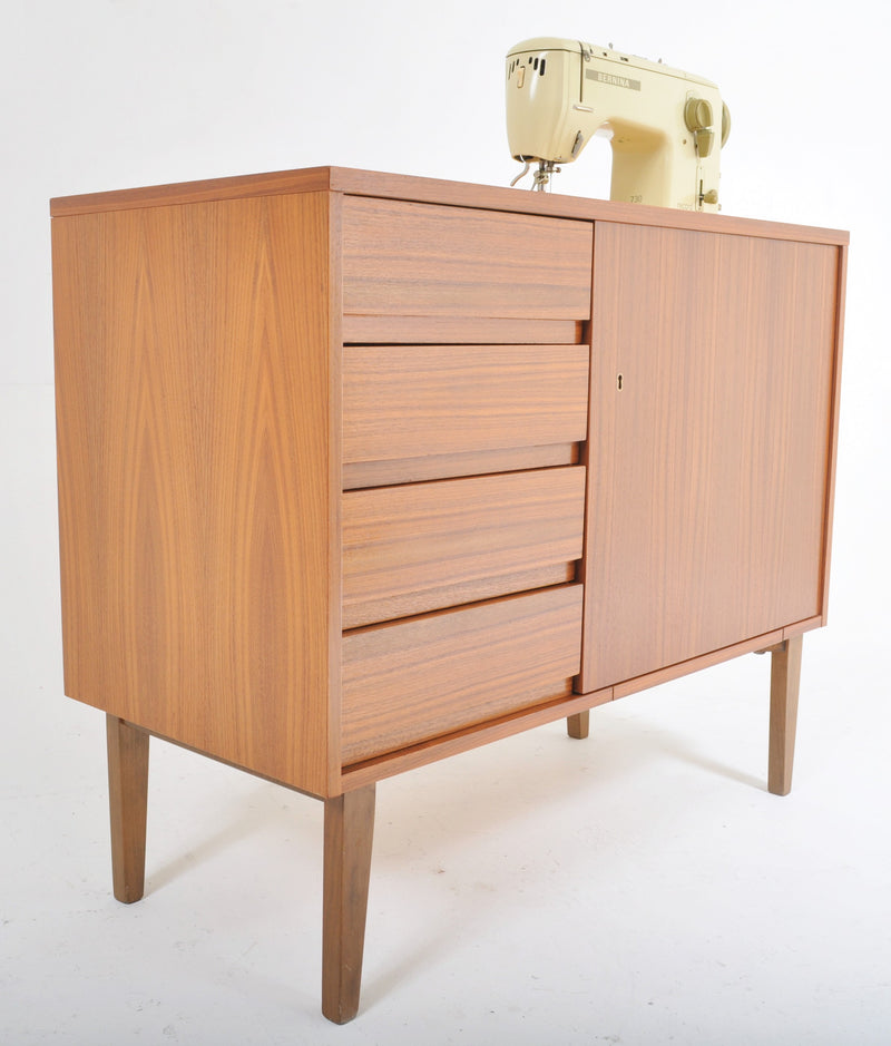 Mid-Century Modern Sewing Machine in Teak Cabinet by Bernina