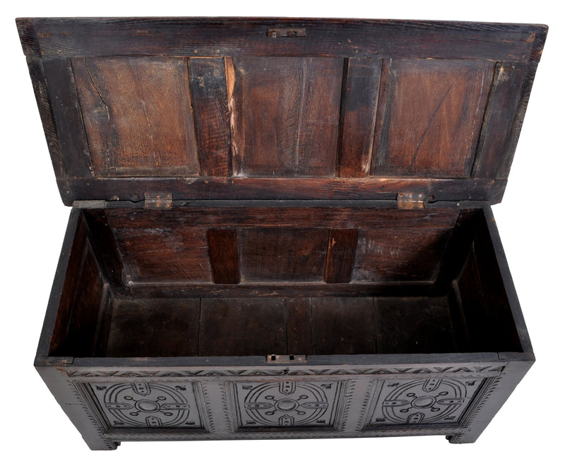 Antique Charles II Carved Oak Coffer / Chest / Trunk, circa 1670