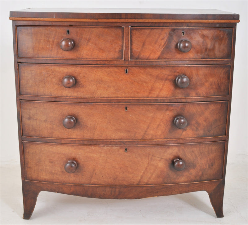 Antique English Bow-Fronted Georgian/Regency Mahogany Chest of Drawers, Circa 1820