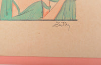 Antique Art Deco Drawing and Watercolor by Zapdy, Circa 1930