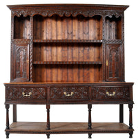 Antique Carved Oak Georgian Welsh Dresser / Cupboard, circa 1820
