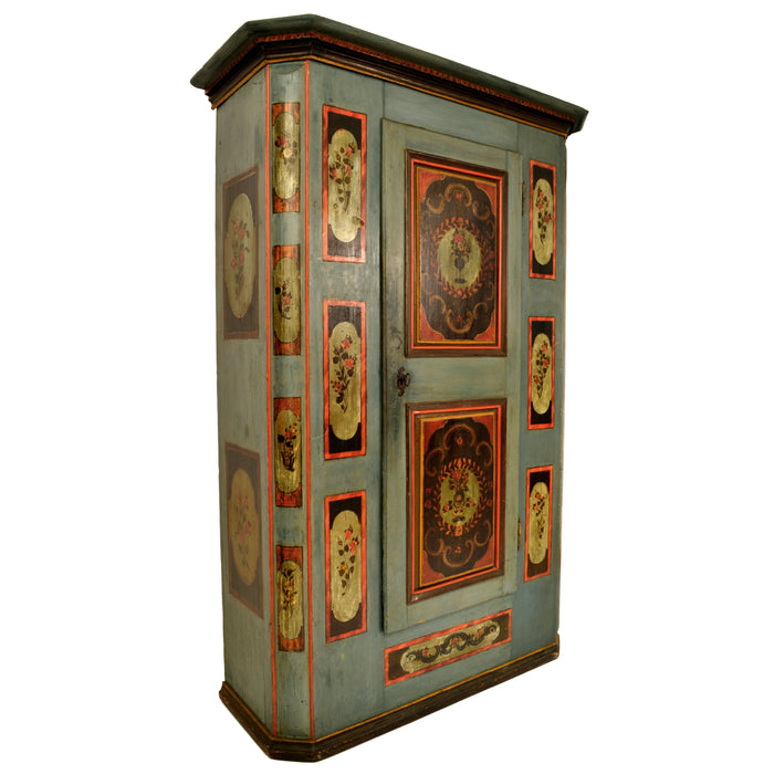 Antique Folk Painted German Bohemian Wedding / Marriage / Dowry Cabinet / Armoire, circa 1820