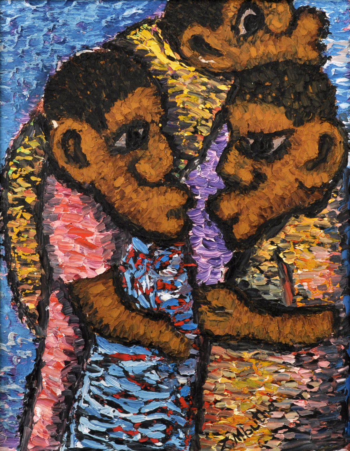 African Contemporary Oil on Panel Painting by Zacharia Mbutha, Born 1949, Kenya