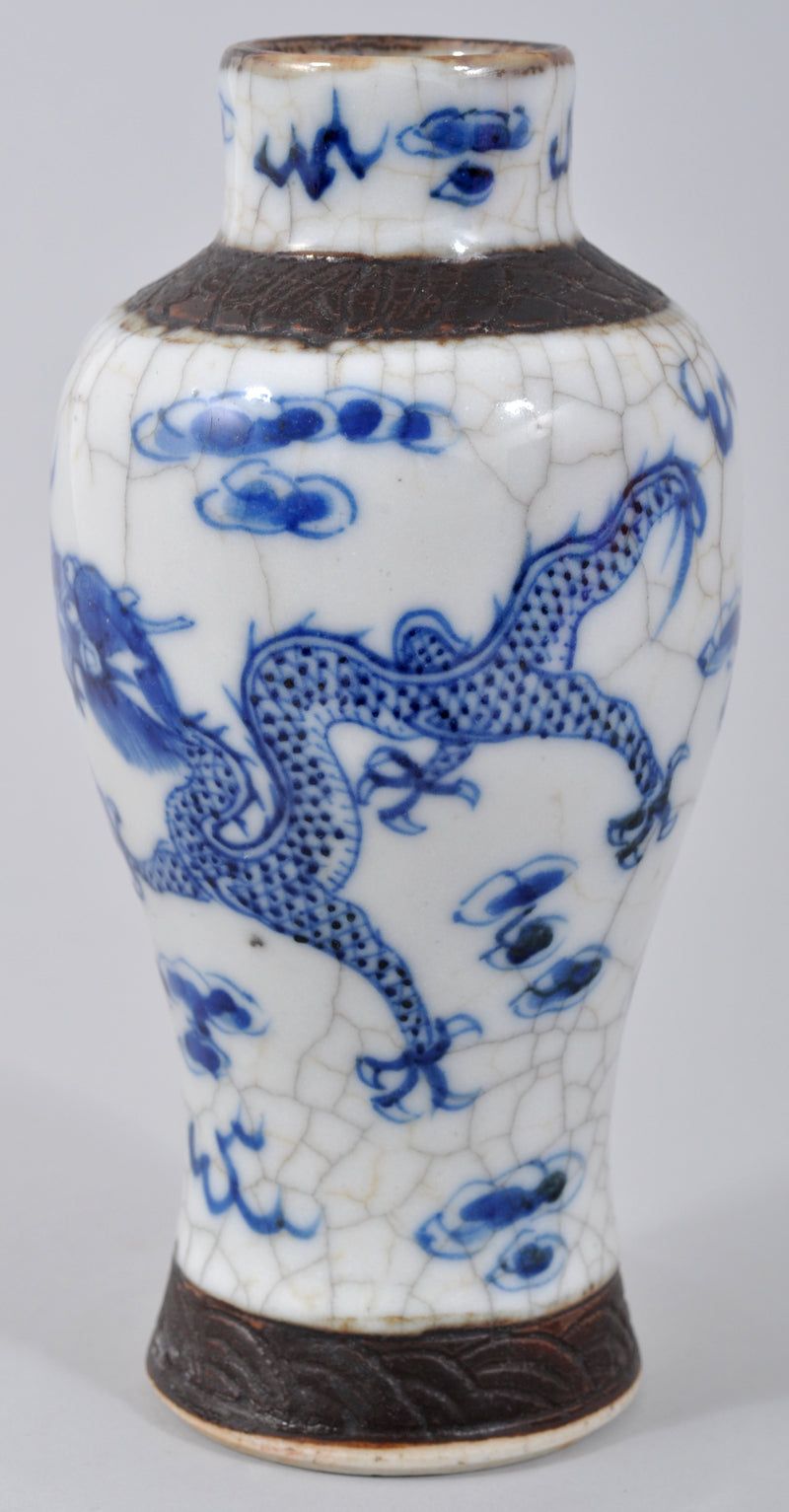 Antique 19th Century Chinese Qing Dynasty Blue and White Crackle-Glazed Vase, Circa 1850