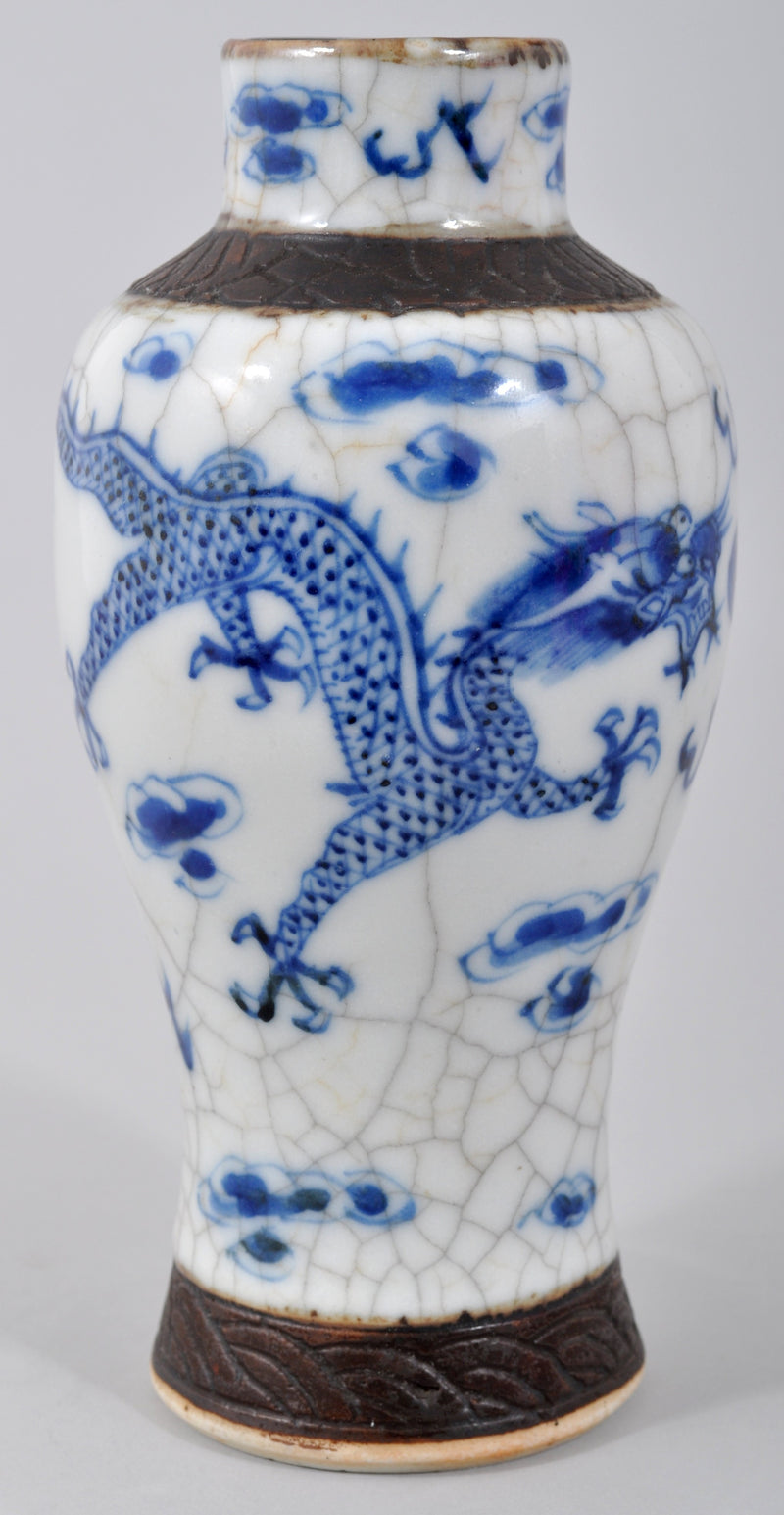 Antique 19th Century Chinese Qing Dynasty Blue and White Crackle-Glazed Vase, Circa 1850
