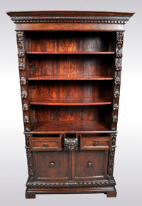 Antique Italian Carved Walnut Renaissance Revival Bookcase, circa 1870
