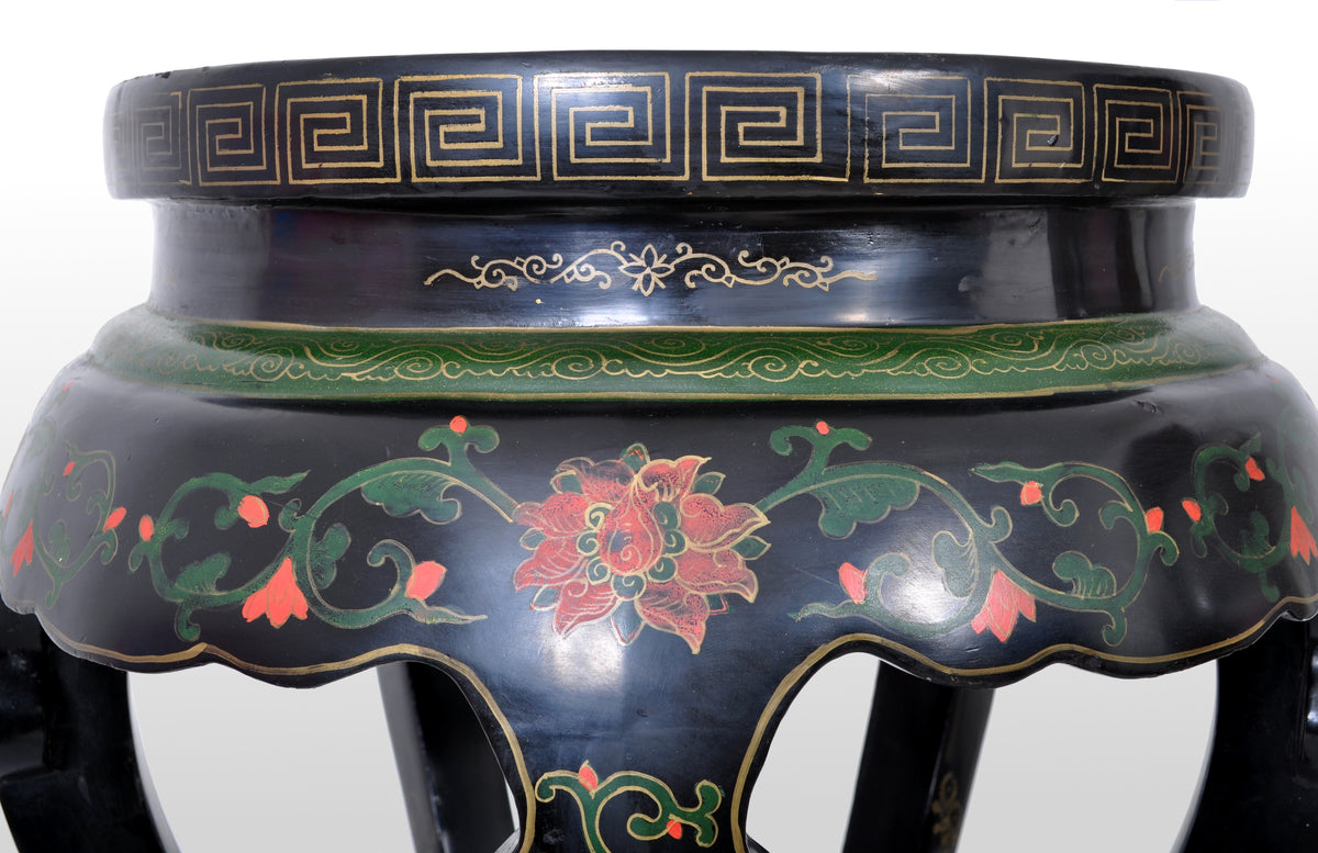 Antique Chinese Qing Dynasty Lacquer & Cloisonné Garden Seat / Stool, circa 1920