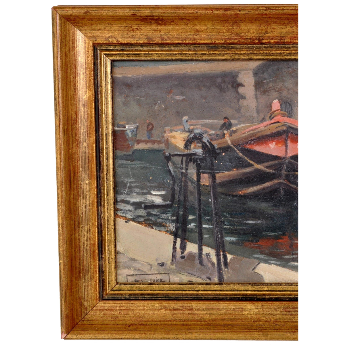 Antique French Impressionist Oil Painting 'Preparing the Boat for Voyage" Paul de Frick 1900