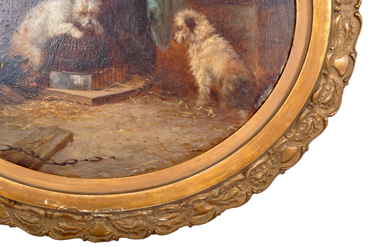Antique English Oil Painting, "Three Terrier Dogs," George Armfield (1808-1893), circa 1860