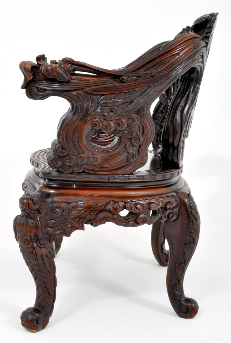 Antique Chinese Qing Dynasty Carved Rosewood Throne Chair, Circa 1890