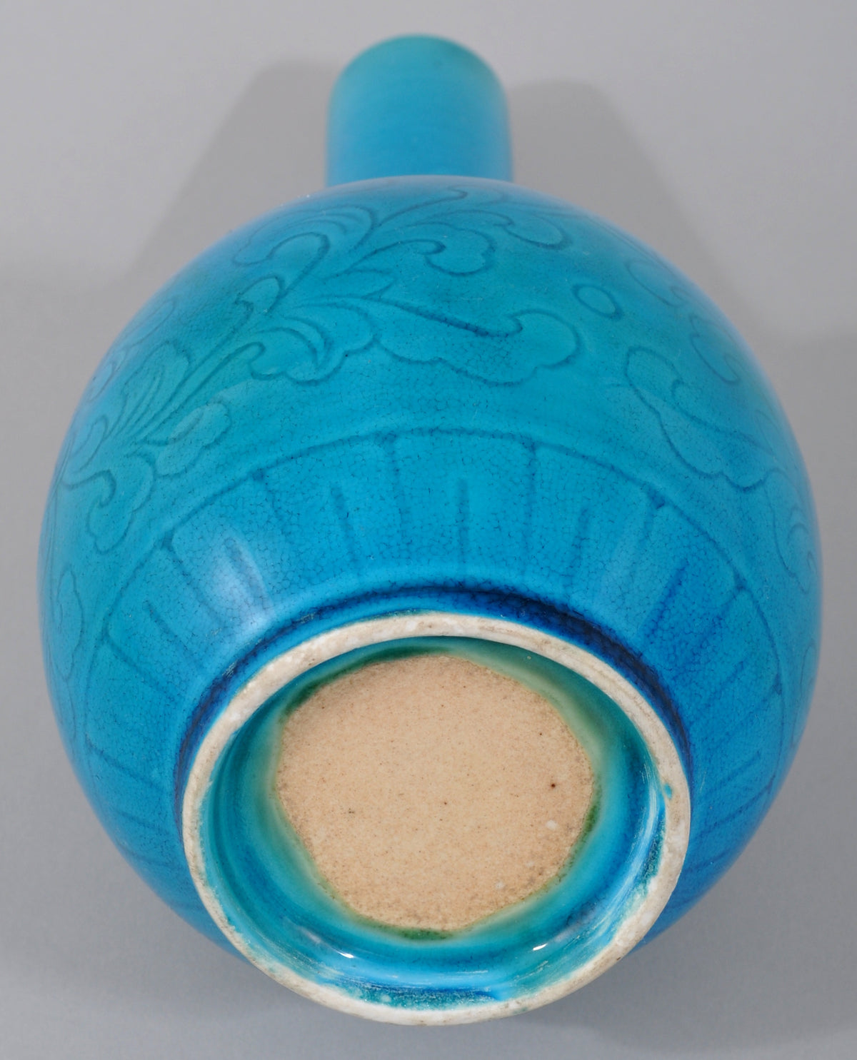 Antique 19th Century Chinese Qing Dynasty Blue Glazed Kangxi Style Stem Vase, Circa 1850