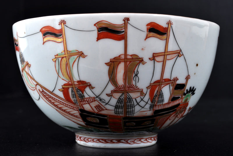 Antique Japanese Porcelain "Black Ship" Bowl, Circa 1790