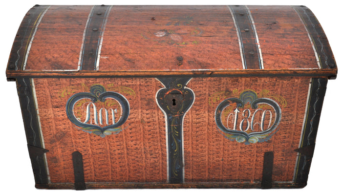 Antique 19th Century German Painted Pine Immigrant Trunk, 1860