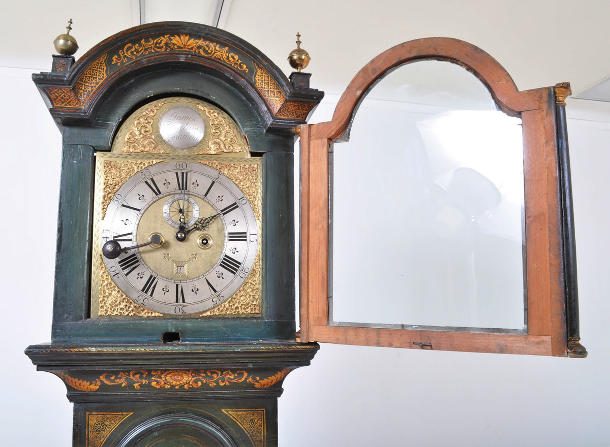 Antique Queen Anne 8-Day Longcase Grandfather Clock by James Jordain, Chatham, Circa 1710