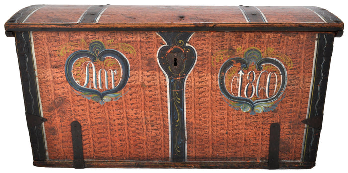 Antique 19th Century German Painted Pine Immigrant Trunk, 1860