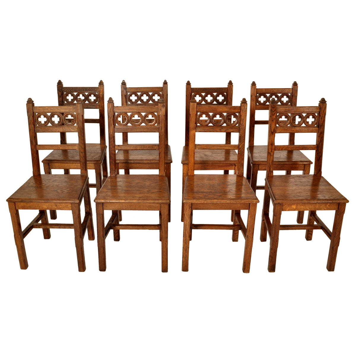 Set of Eight 19th Century Carved Oak Gothic Revival Chairs A W Pugin, Circa 1850