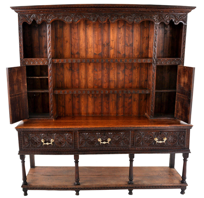 Antique Carved Oak Georgian Welsh Dresser / Cupboard, circa 1820