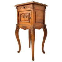 Antique French Provincial Louis XVI Carved Walnut & Marble Nightstand / Table, circa 1880