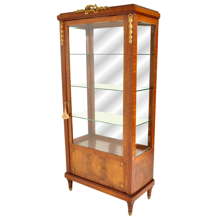 Antique French Louis XVI Inlaid Walnut Vitrine / Bibliotheque / Bookcase, circa 1890