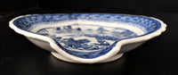 Antique Chinese Qing Dynasty Canton Blue & White Porcelain Brush Holder/Plate, Circa 1840