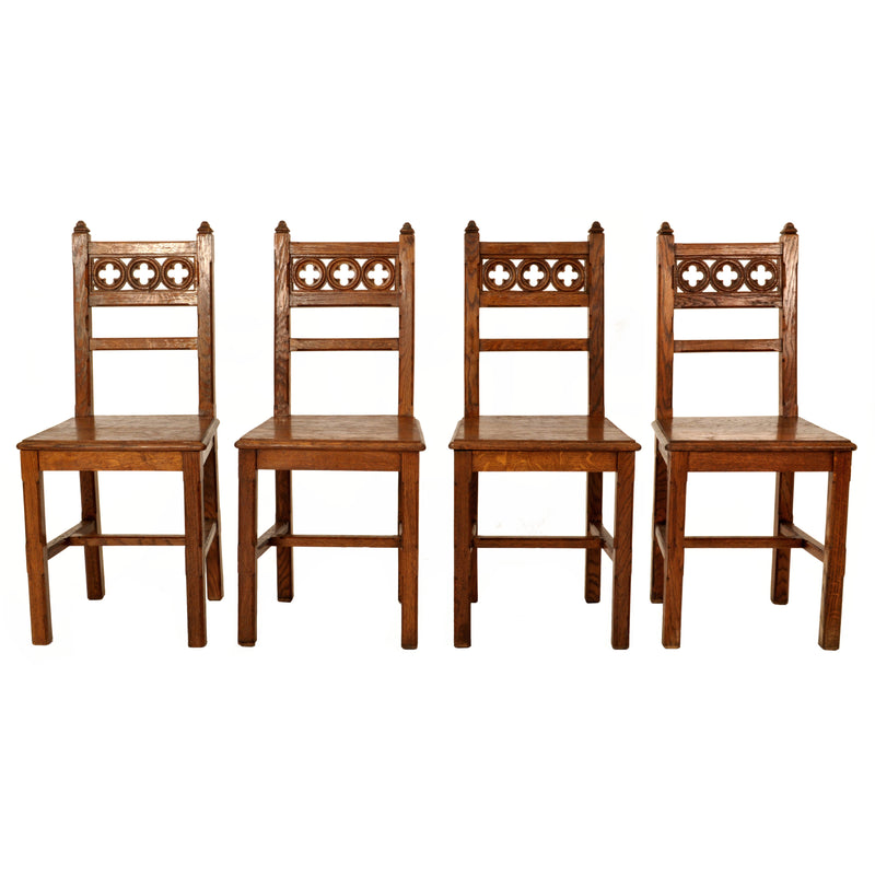 Set of Eight 19th Century Carved Oak Gothic Revival Chairs A W Pugin, Circa 1850