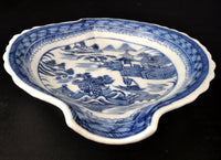 Antique Chinese Qing Dynasty Canton Blue & White Porcelain Brush Holder/Plate, Circa 1840