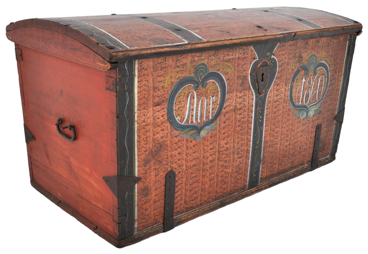 Antique 19th Century German Painted Pine Immigrant Trunk, 1860