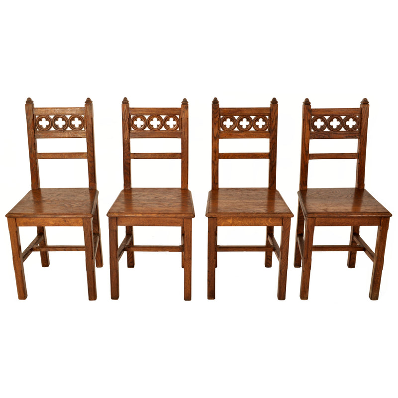 Set of Eight 19th Century Carved Oak Gothic Revival Chairs A W Pugin, Circa 1850