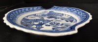 Antique Chinese Qing Dynasty Canton Blue & White Porcelain Brush Holder/Plate, Circa 1840