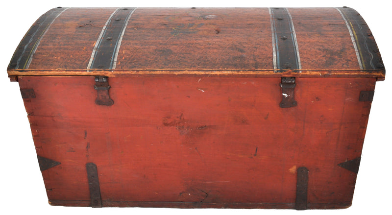 Antique 19th Century German Painted Pine Immigrant Trunk, 1860